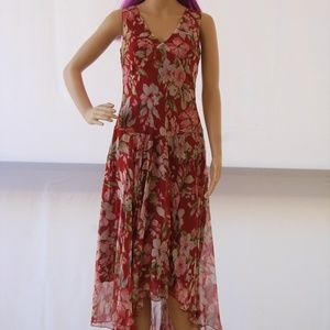 100% Silk Floral Hi-Lo Dress